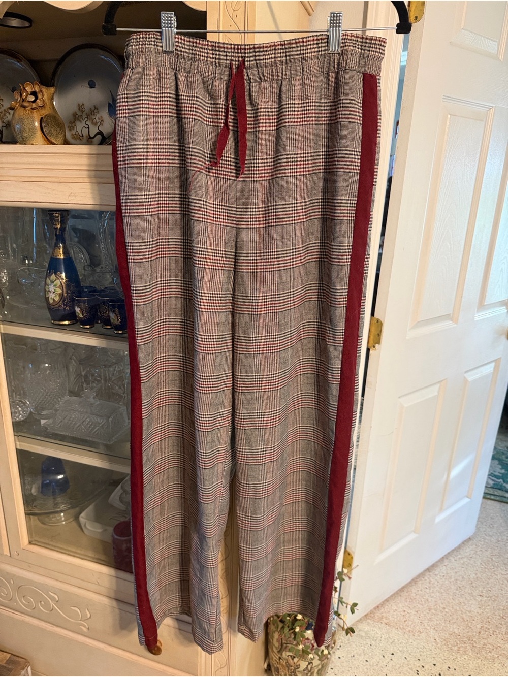 Forever 21 Plaid Wide-Leg Lounge Pants with Red Side Stripe